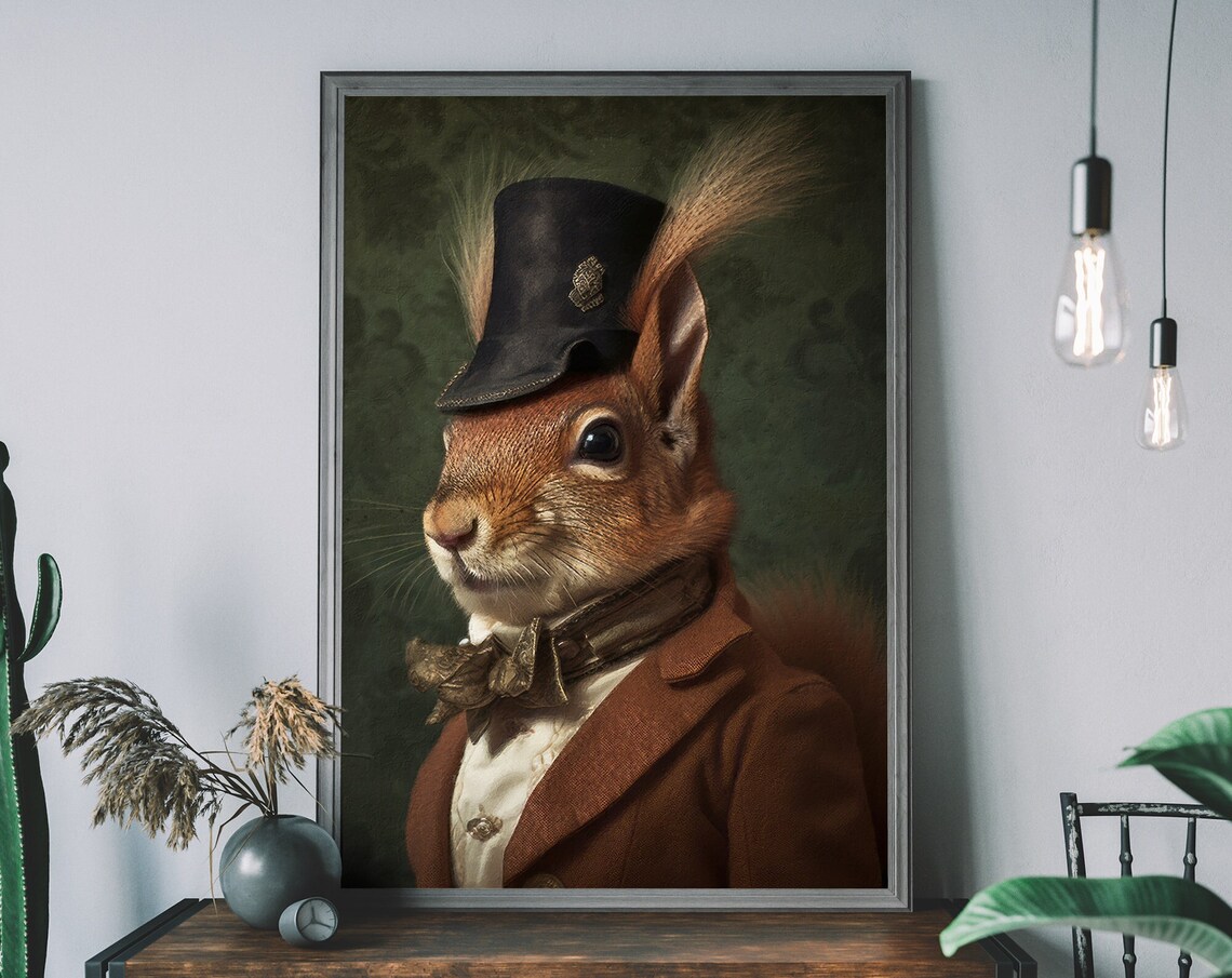 Red Squirrel Vintage Portrait, Renaissance Animal Art Print