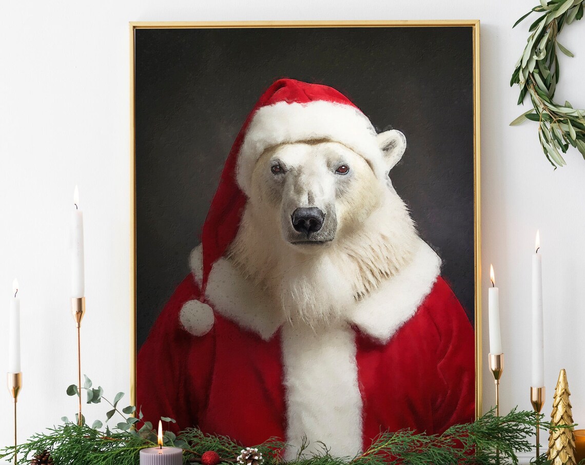 Christmas Polar Bear Vintage Portrait Poster