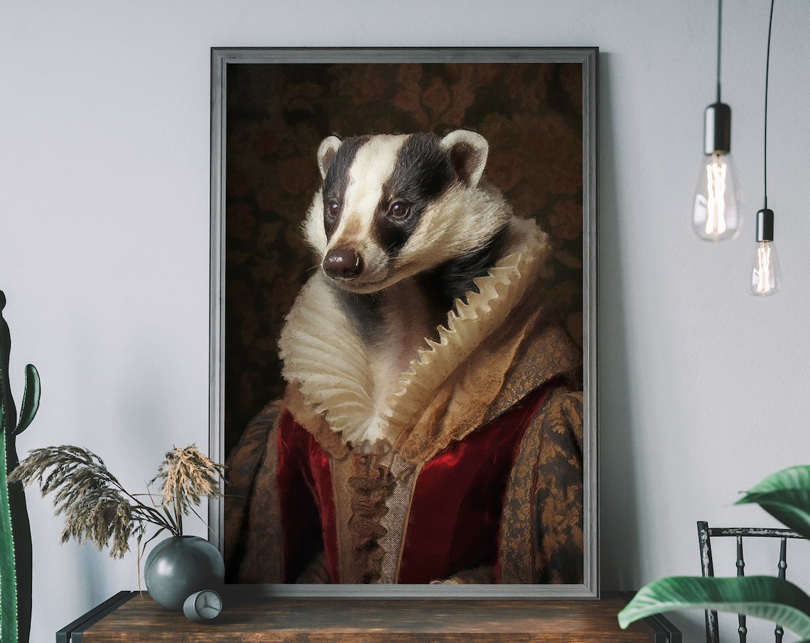 Badger Renaissance Animal Portrait, Altered Art Print