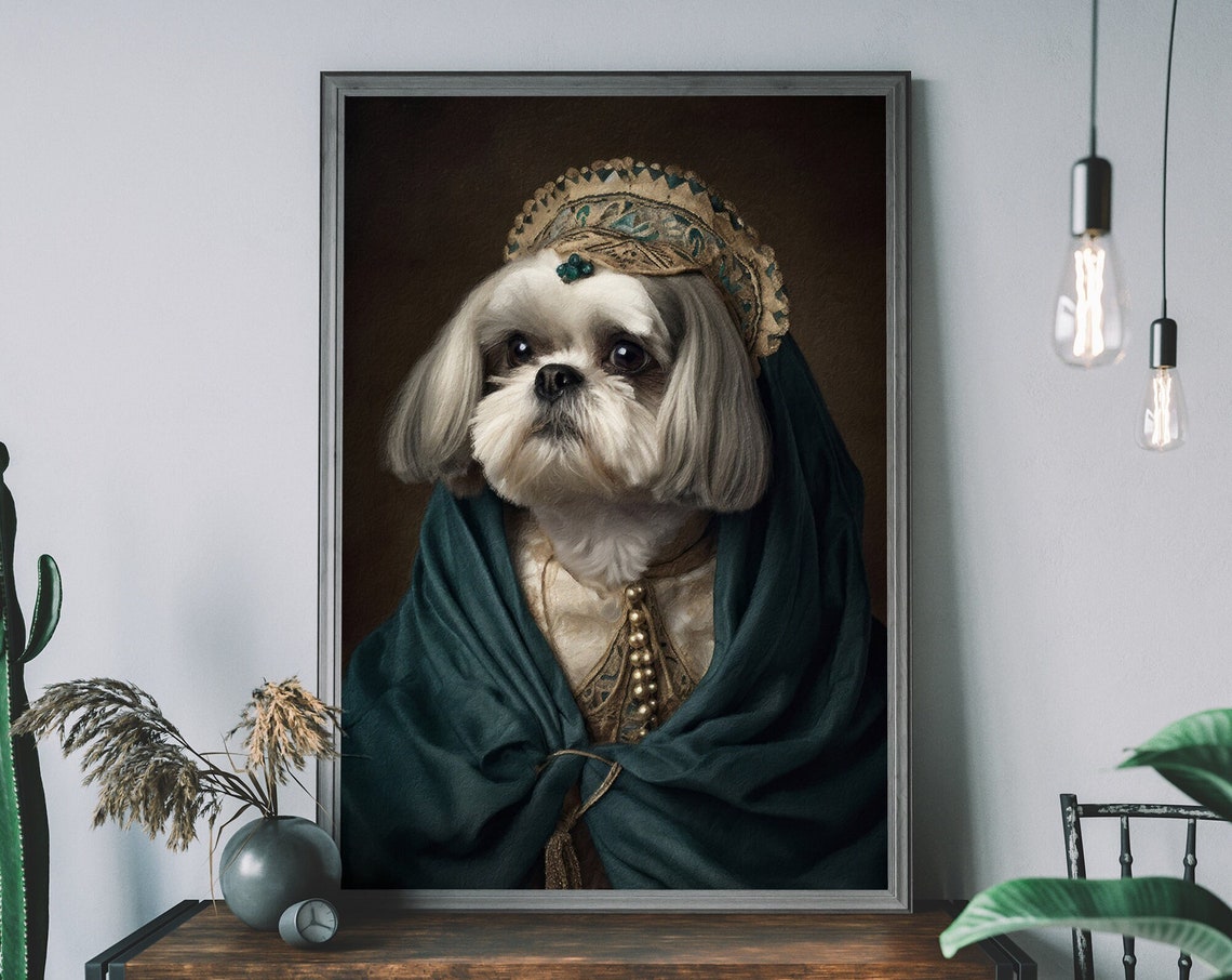 Shih Tzu Medieval Queen Altered Dog Renaissance Portrait Art Poster