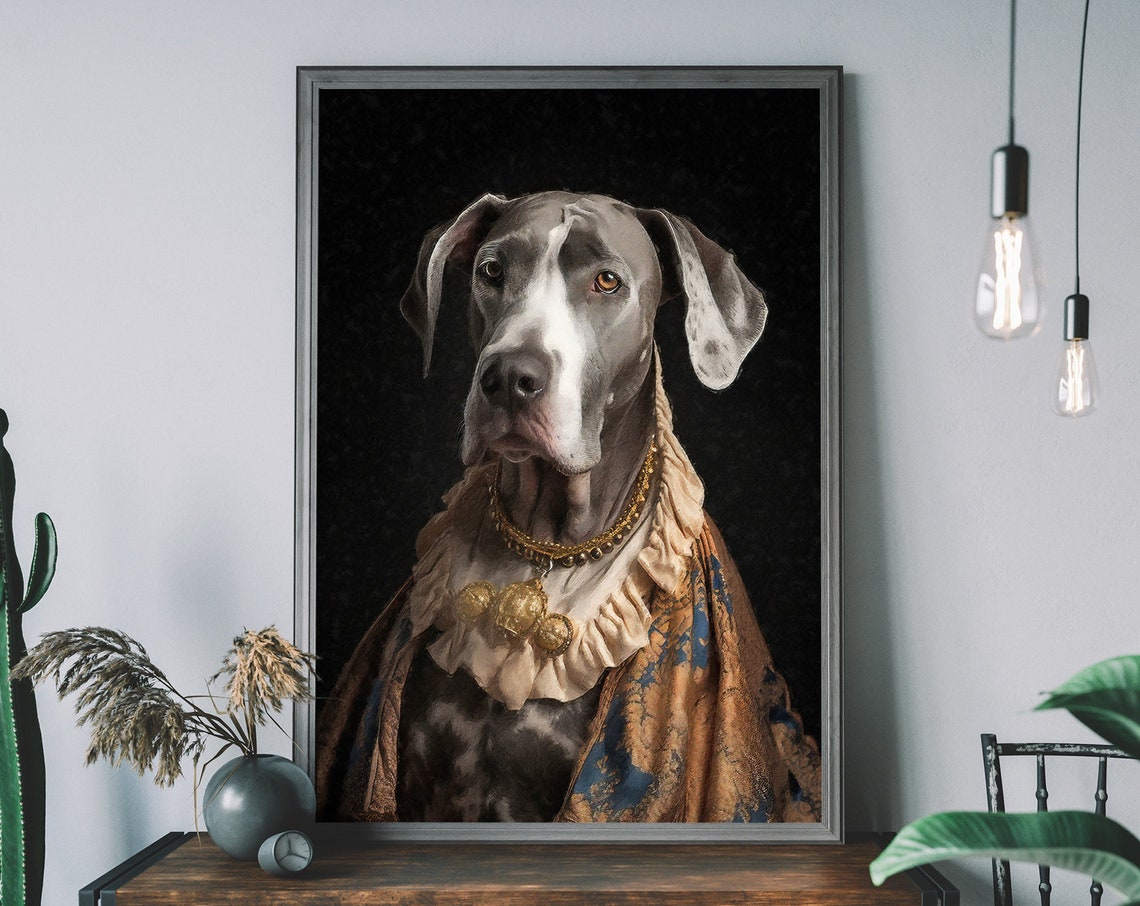Great Dane Renaissance Noble Dog Portrait Regal Animal Painting Poster