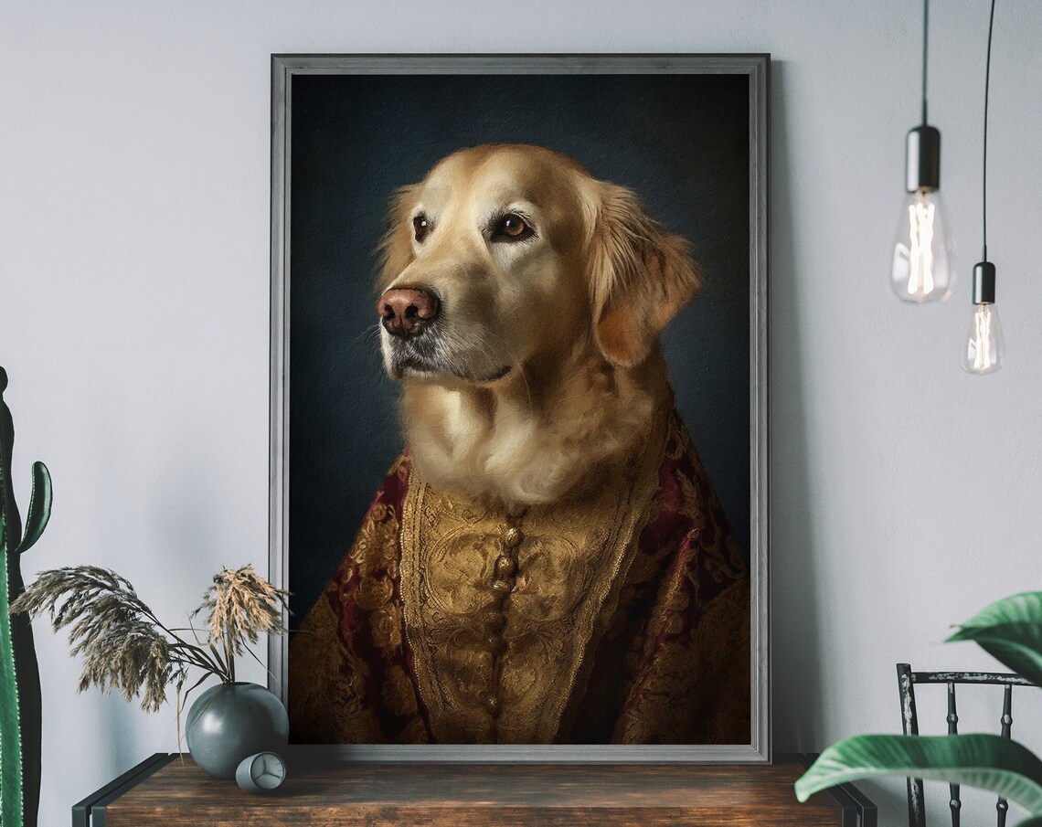 Golden Retriever Dog Print, Altered Art Animal Portrait