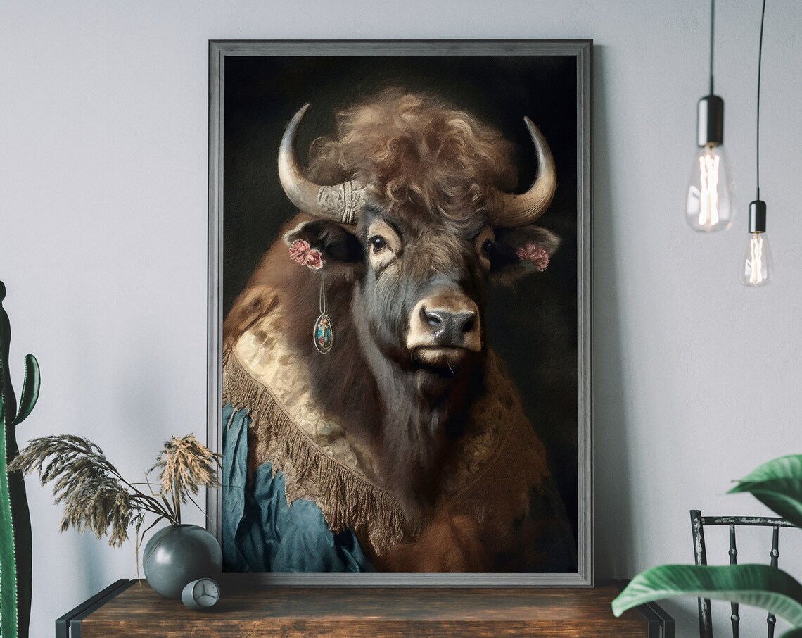 Bison Vintage Portrait Art Print, Renaissance Style