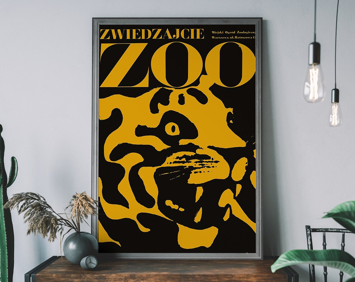 Zoo Travel Poster, Vintage Tiger Illustration, Warsaw
