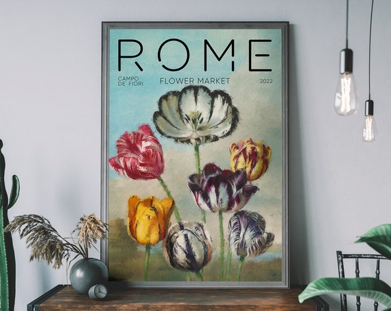Rome Flower Market Print Retro Floral Poster Botanical Illustration Boho Flowers