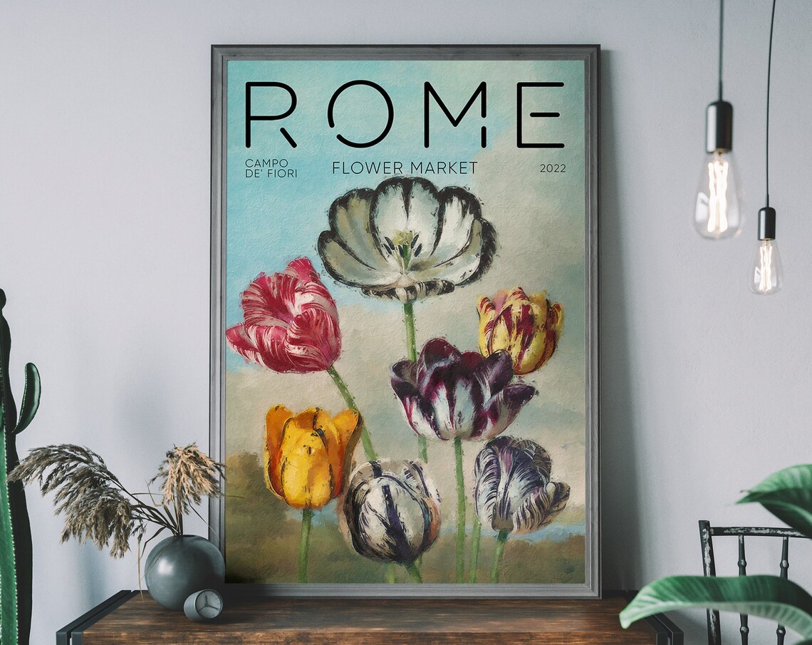 Rome Flower Market Print Retro Floral Poster Botanical Illustration Boho Flowers