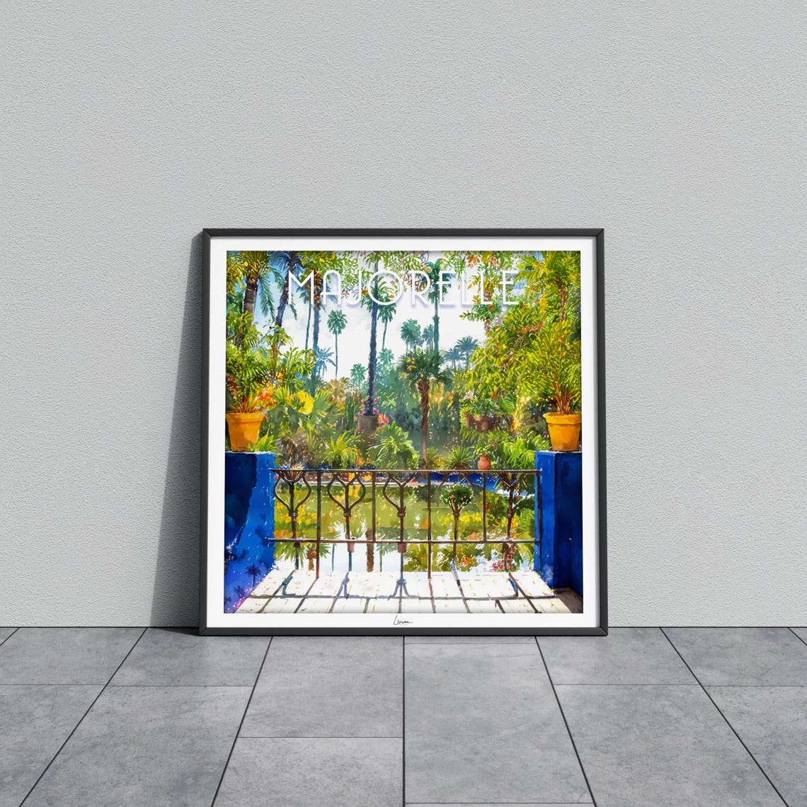 Majorelle Balcony Terrace Iron Railing Garden Pond View Poster