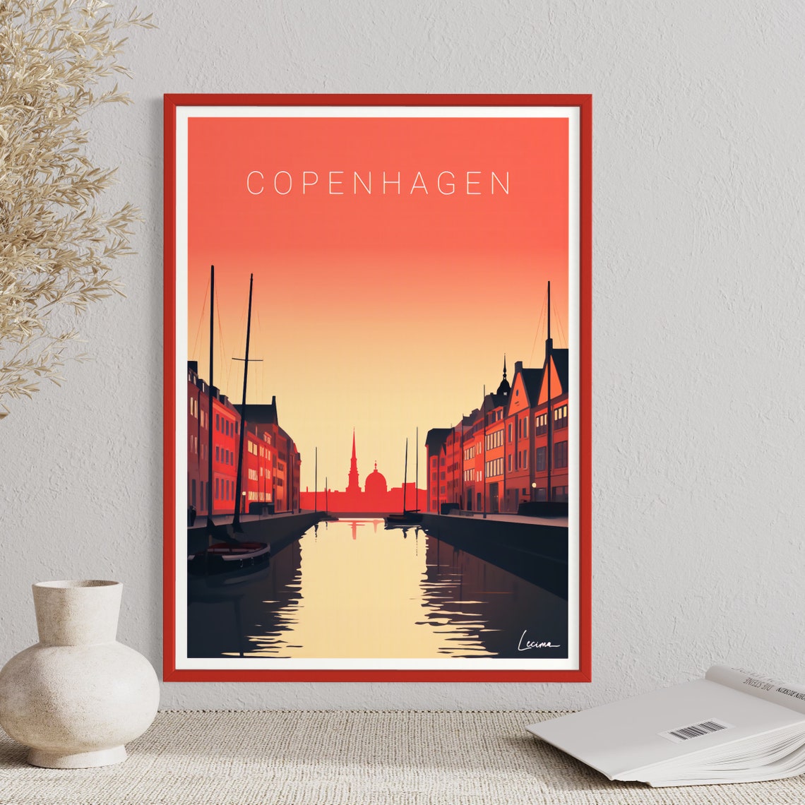 Copenhagen Denmark Nyhavn Harbor Sunset Waterfront Travel Poster