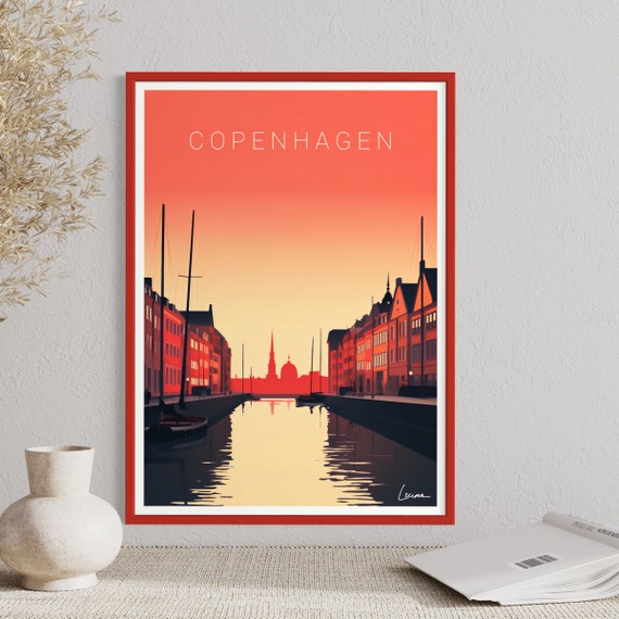 Copenhagen Denmark Nyhavn Harbor Sunset Waterfront Travel Poster