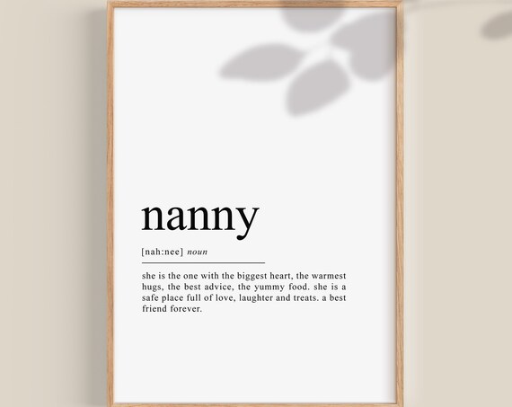 Nanny Definition Dictionary Art Print, Gift for Nanny
