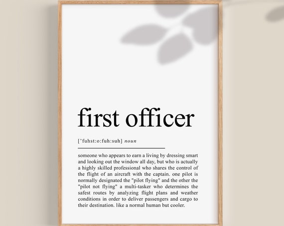 First Officer Pilot Gifts For Men Pilot Gift For Women Cabin Crew Aircraft Pilot Definition Present Wall Art