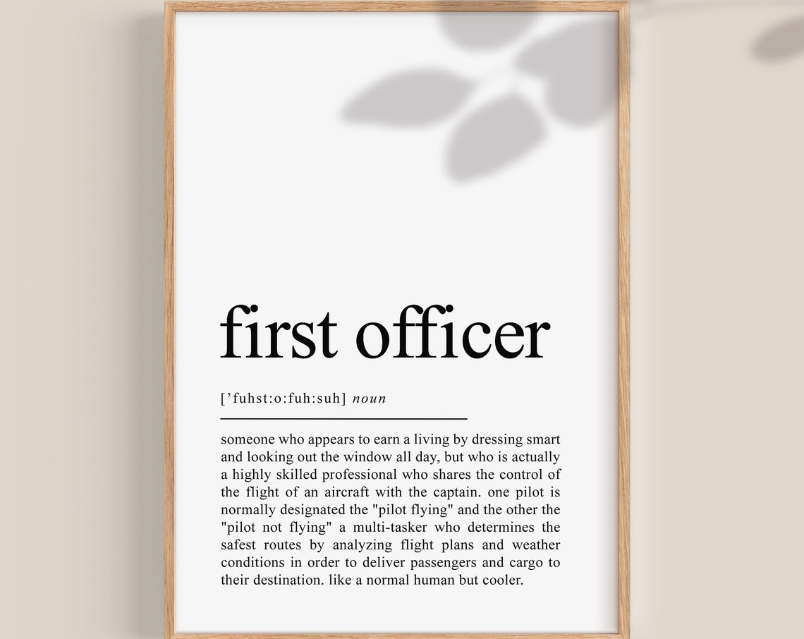 First Officer Pilot Gifts For Men Pilot Gift For Women Cabin Crew Aircraft Pilot Definition Present Wall Art