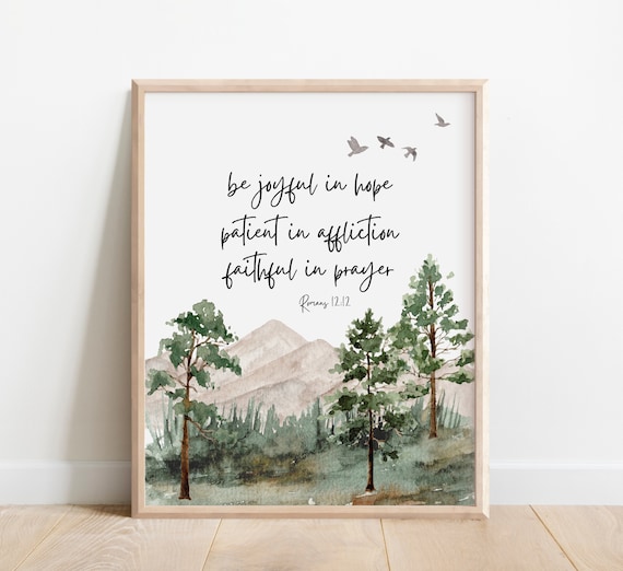 Romans 1212 Watercolor Bible Verse Mountain Scripture Poster