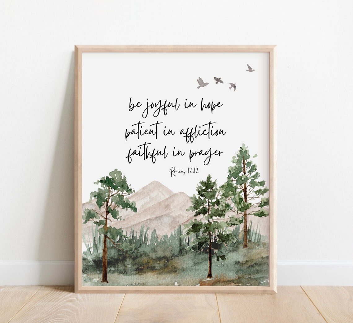 Romans 1212 Watercolor Bible Verse Mountain Scripture Poster