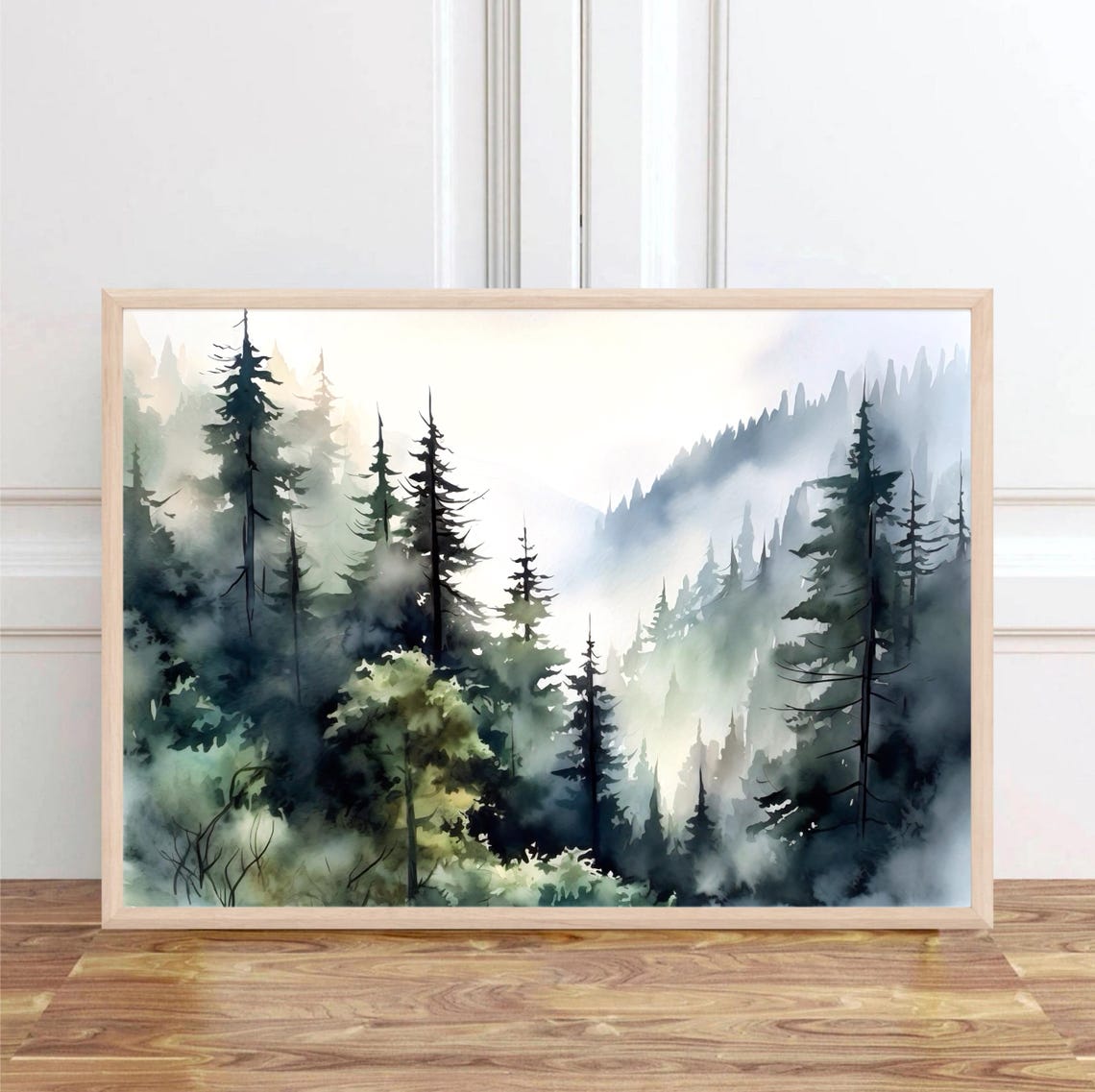 Foggy Pine Forest Watercolor Painting Art Print - Image 4