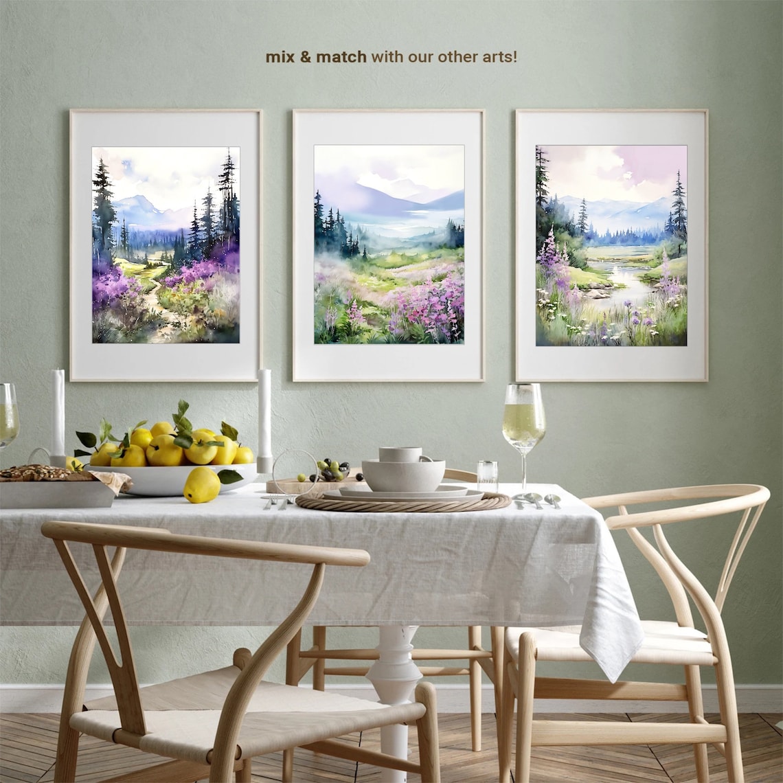 Foggy Mountains River Landscape Watercolor Art Print - Image 4