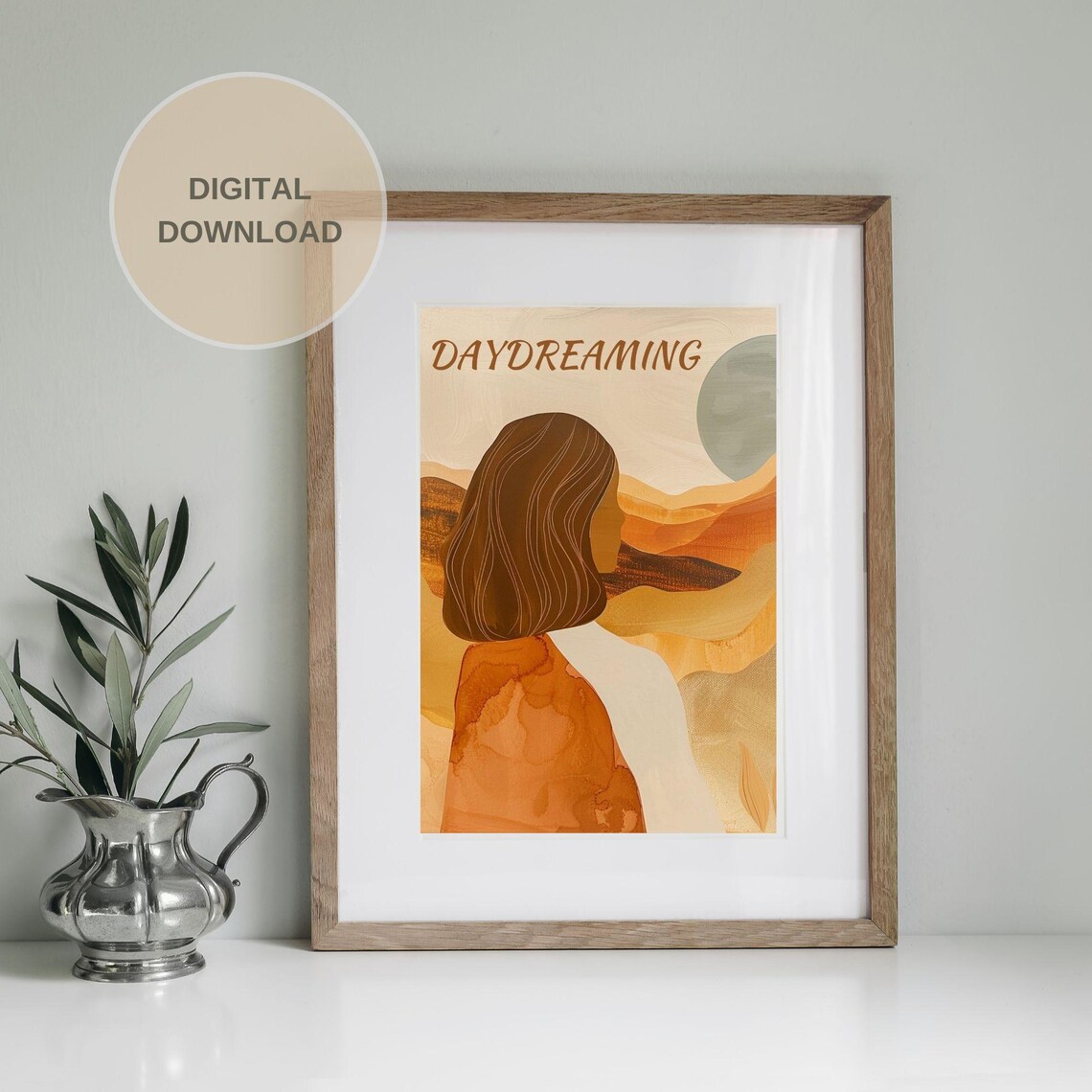 Daydreaming Boho Girl Poster, Warm Tones Decor