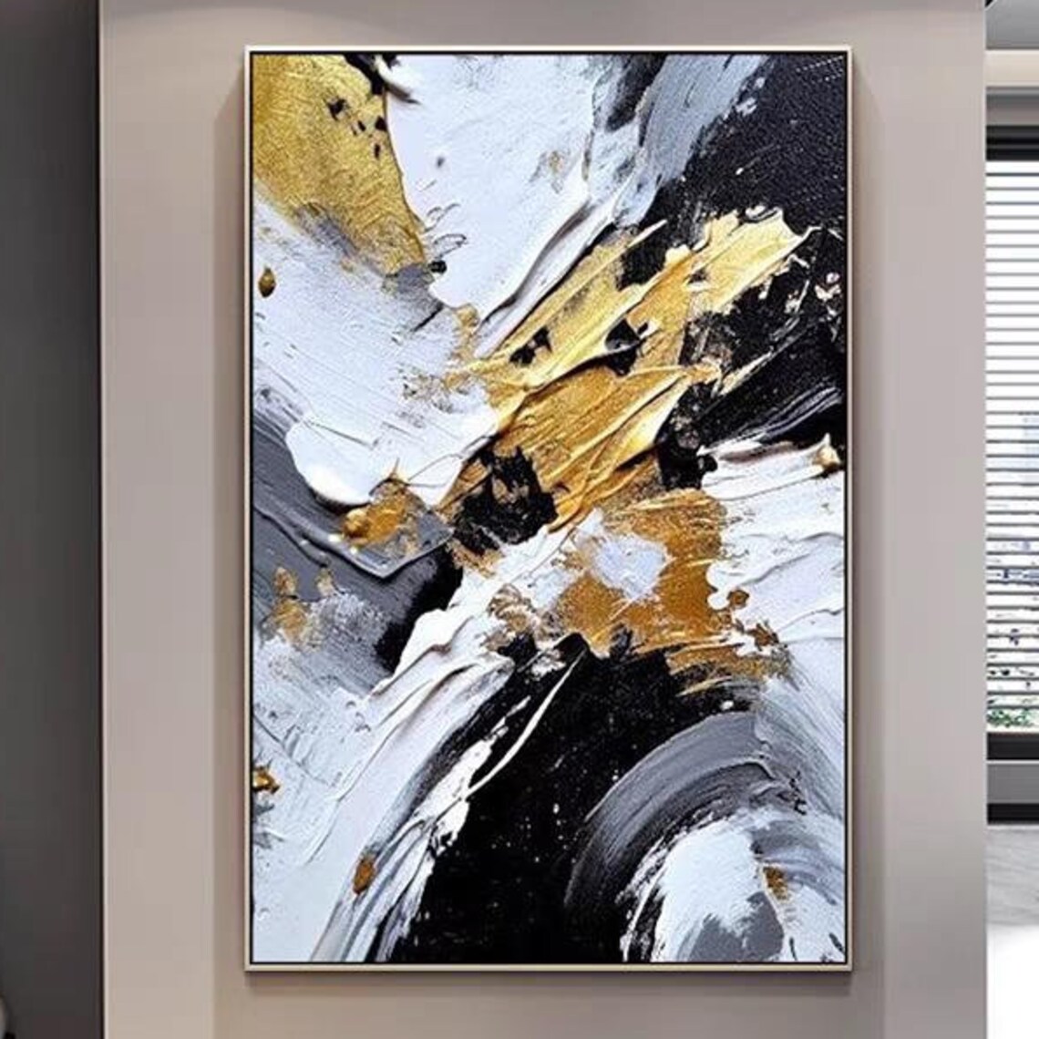 Gold Black White Abstract With Gold Leaf Textured Art Poster