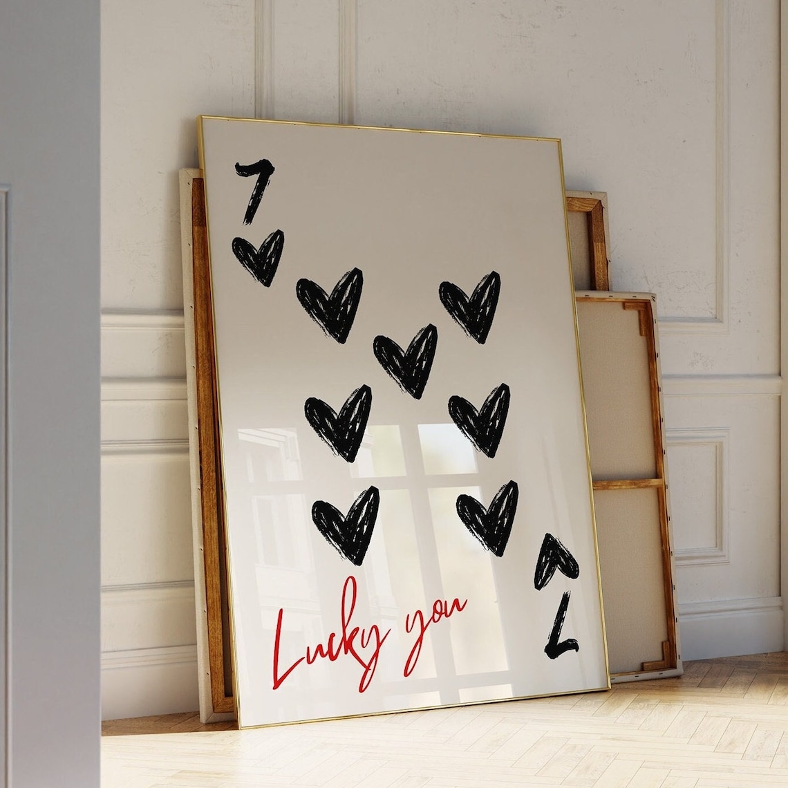 Lucky You 7 Of Hearts Retro Poster Print