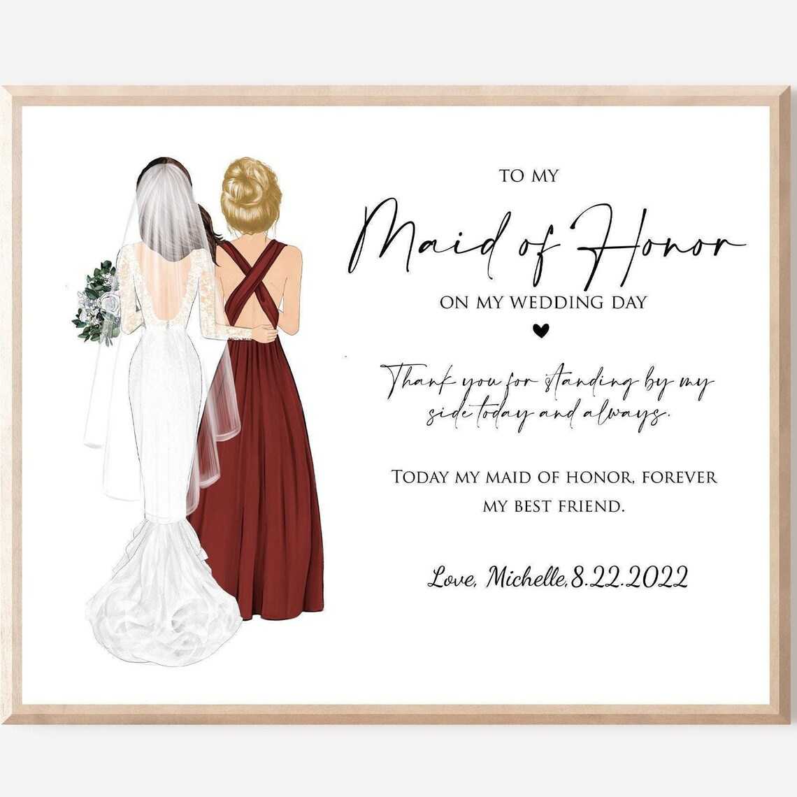 Maid of Honor Wedding Day Thank You Bride Gift Portrait Poster