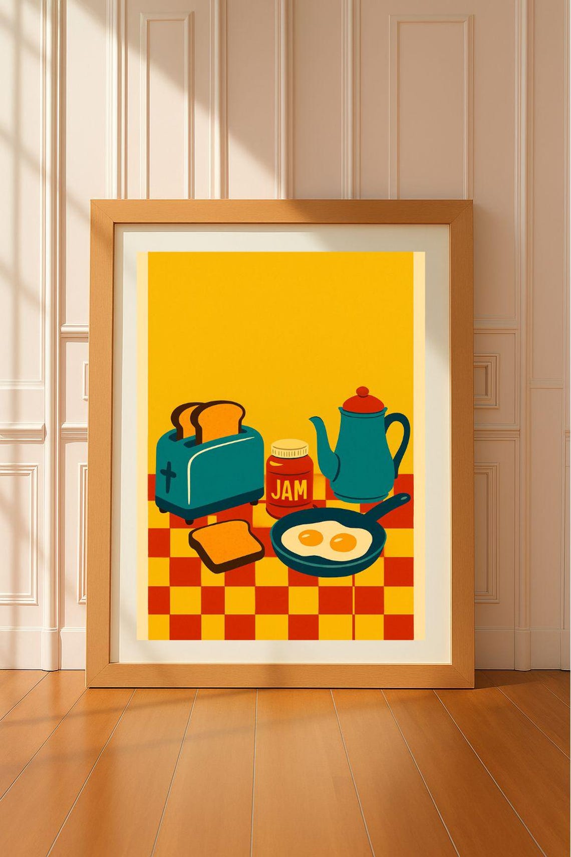 Retro Kitchen Breakfast Toaster Eggs Coffee Midcentury Style Print