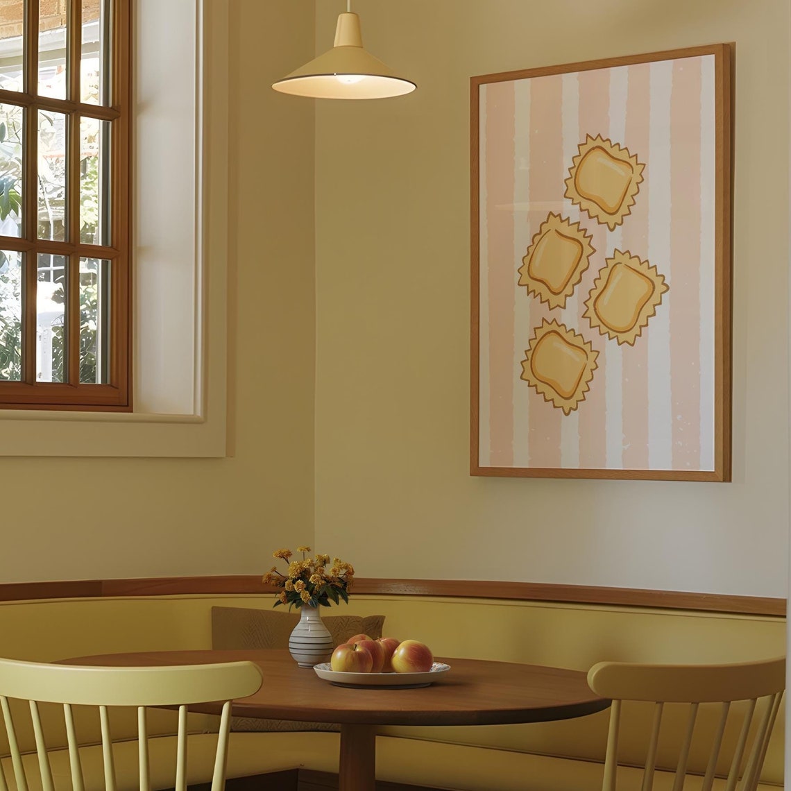 Cute Ravioli Illustration Whimsical Pasta Striped Kitchen Wall Art