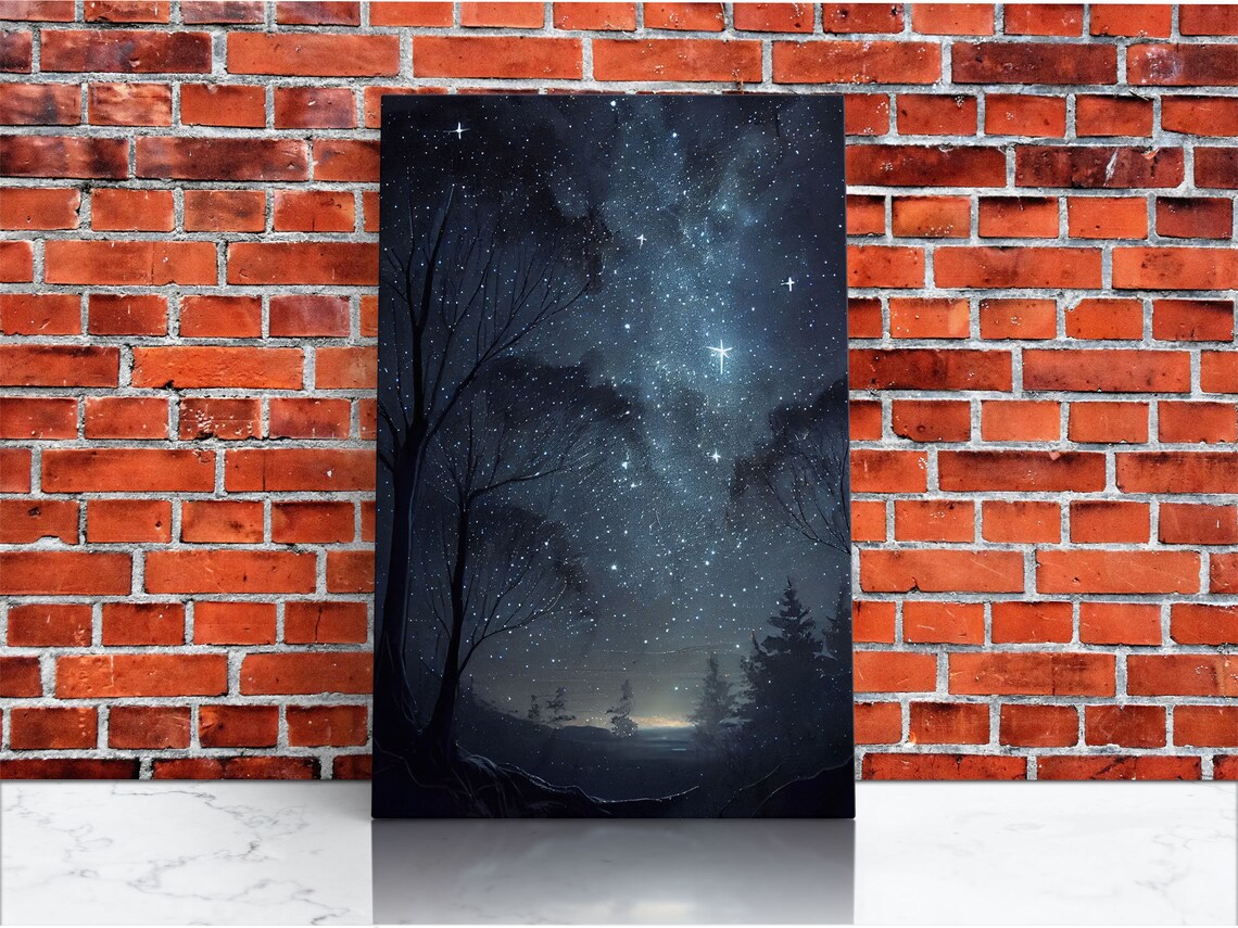 Starry Night Sky, Subdued Oil-Painting-Style Art Print - Image 3