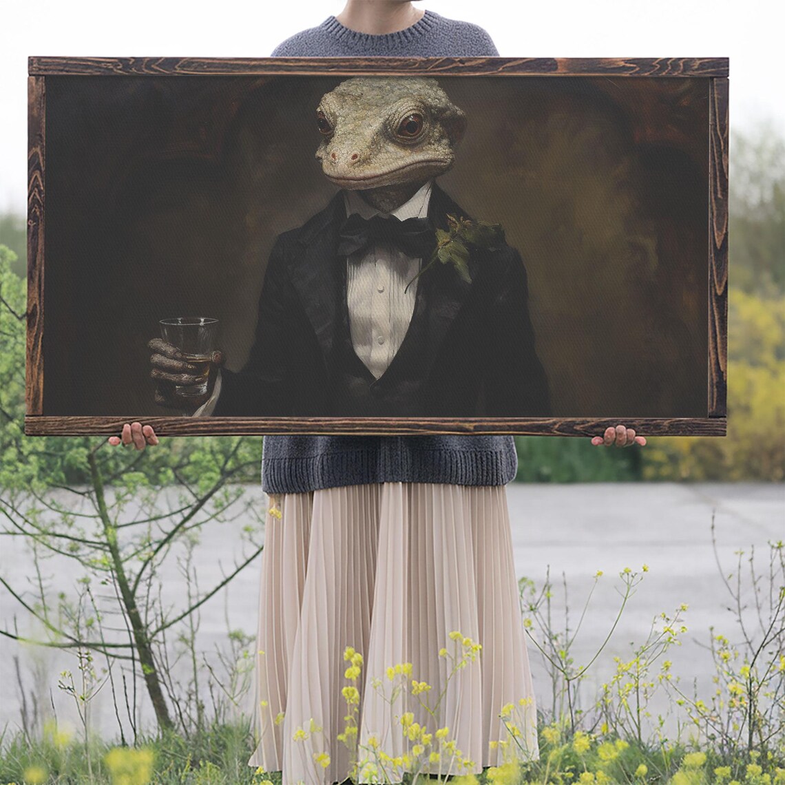 Victorian Gecko Businessman Tuxedo Whiskey Portrait Funny Animal Poster - Image 2