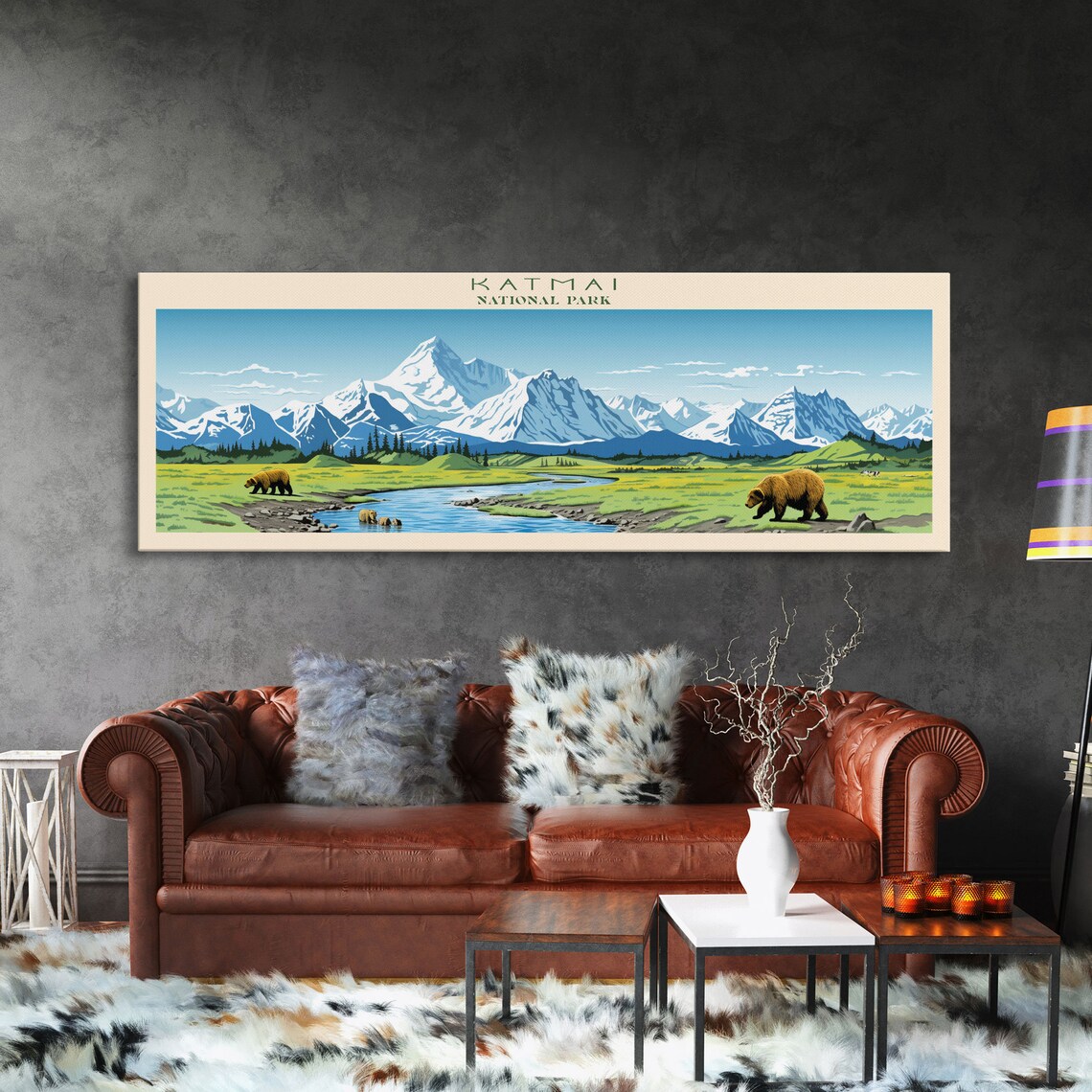 Katmai National Park Alaska Brown Bears River Mountain Travel Poster - Image 3