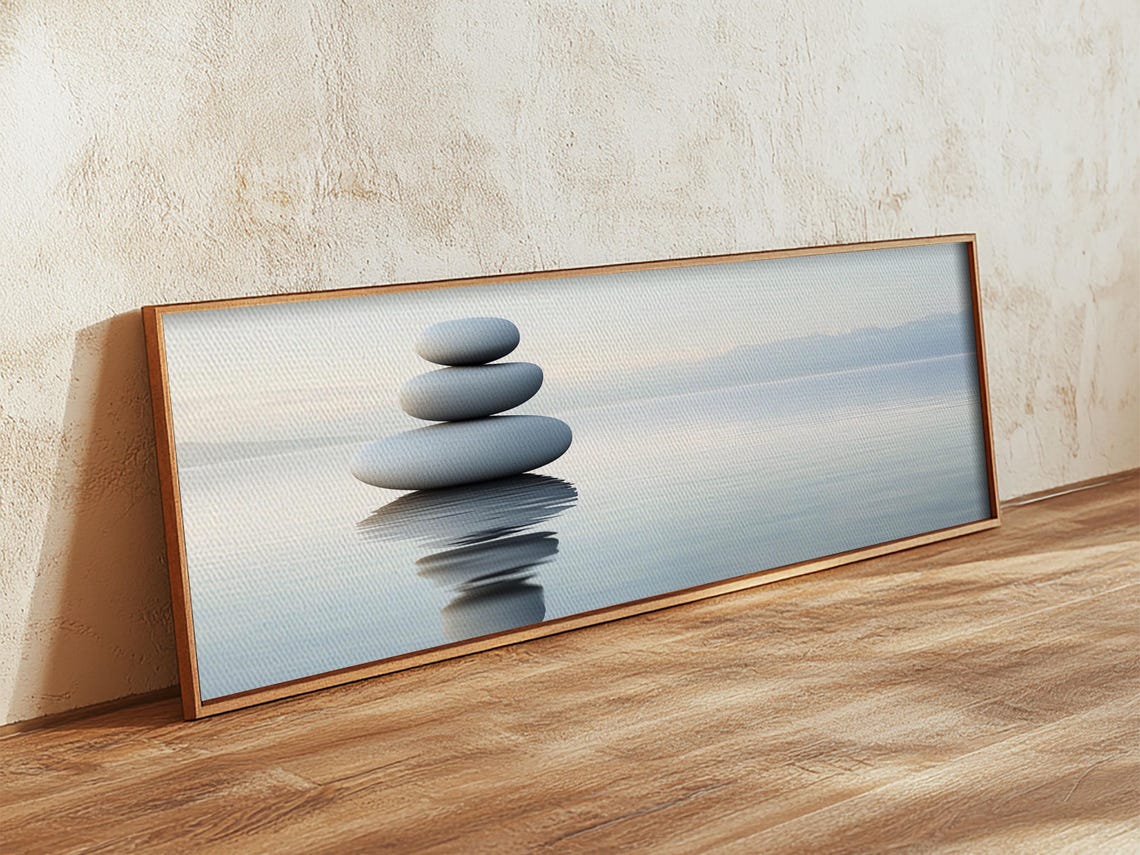 Stacked Stones Balanced Over Water Panoramic Zen Minimalist Art Poster - Image 5