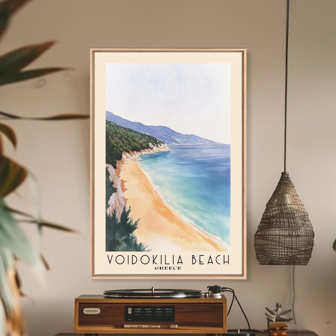 Voidokilia Beach Greece Omega Bay Golden Sand Watercolor Travel Poster - Image 3