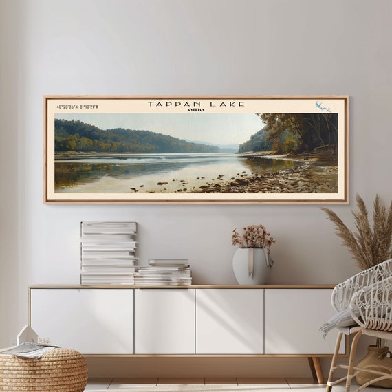 Tappan Lake Ohio Panoramic Wall Art Framed Print Lake House Decor Travel Poster Scenic Lake Scene Living Room Decor