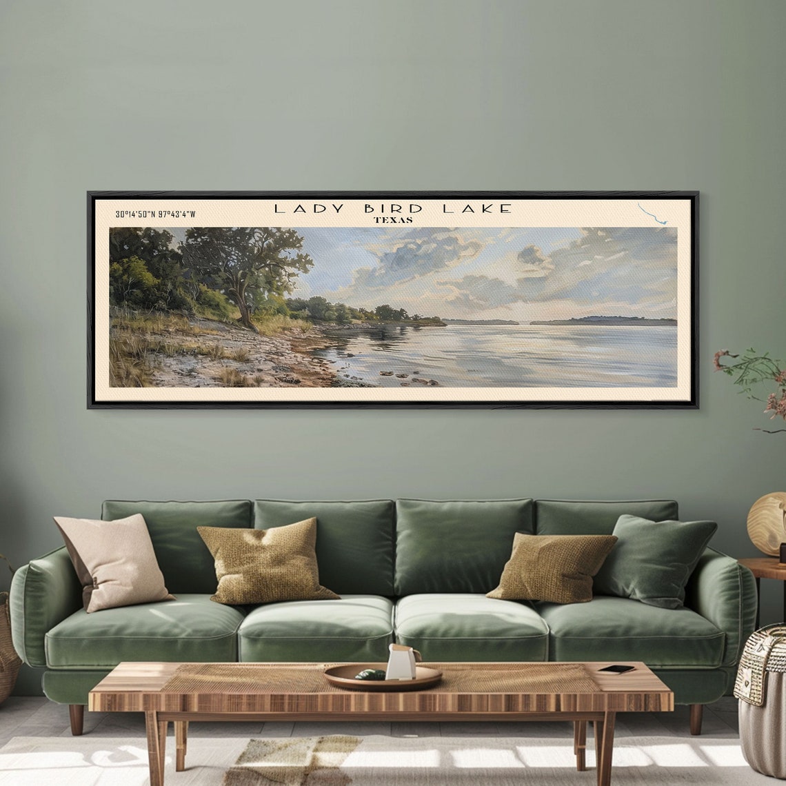 Lady Bird Lake Texas Oak Tree Rocky Shore Calm Water Panoramic Poster - Image 4