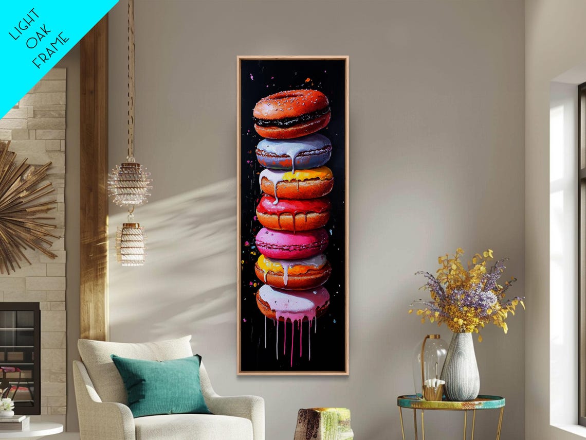 Stack Of Colorful Glazed Donuts Black Background Pop Art Poster - Image 2