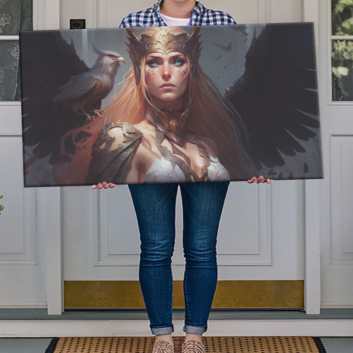 Lady Freya Norse Goddess Winged Helmet Raven Warrior Woman Poster - Image 4