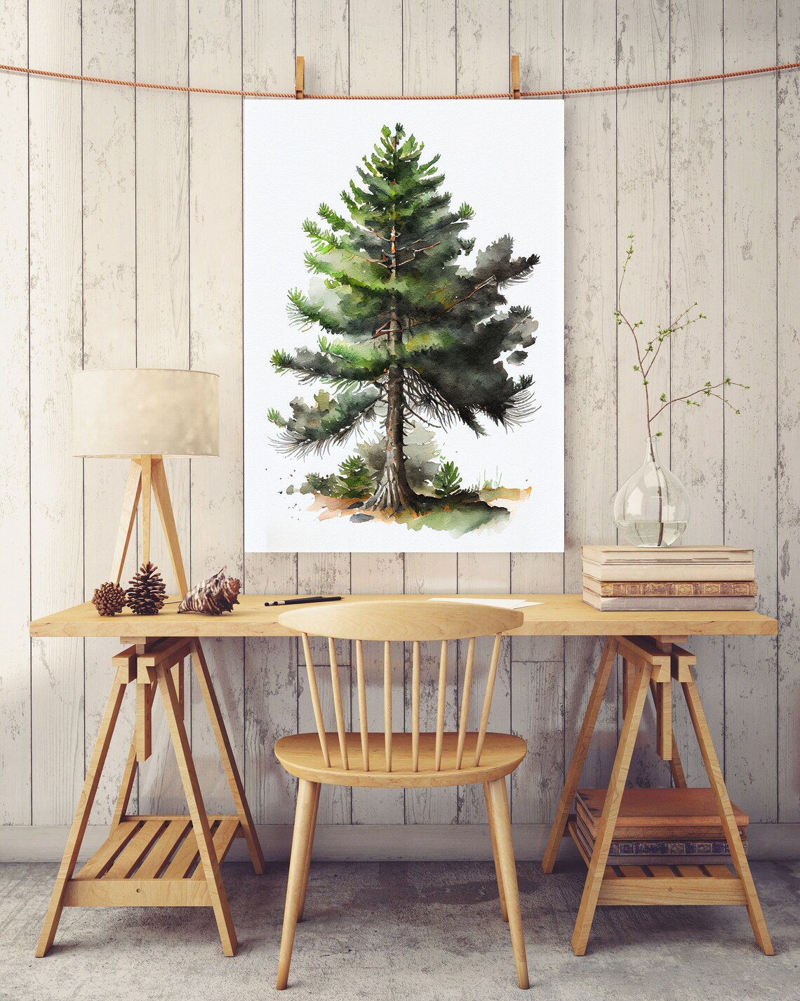 Pine Trees Watercolor Art Print, Mountain Landscape - Image 6