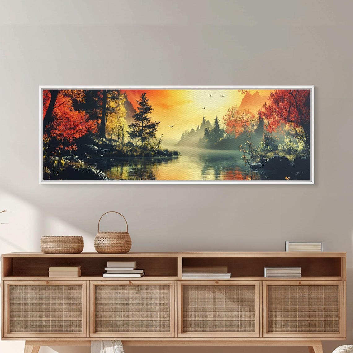 Dark Moody Valley Sunset Lake Autumn Forest Stormy Sky Poster