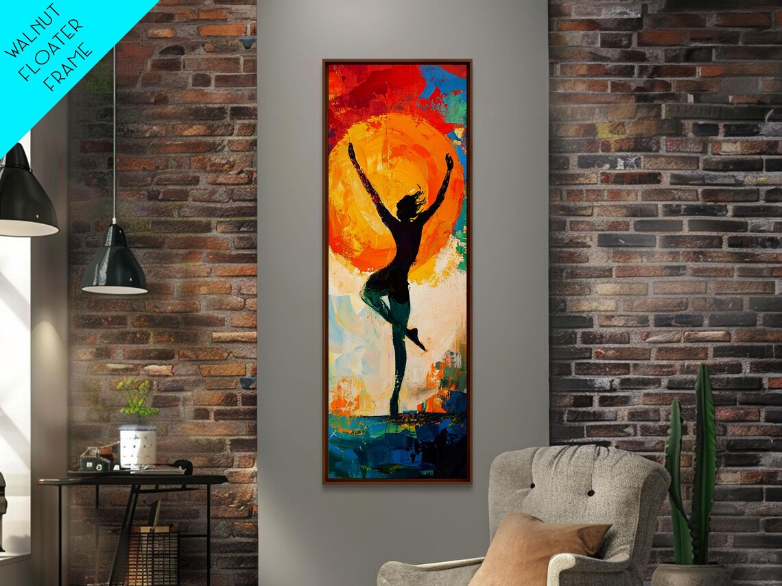 Dancer Silhouette Vibrant Sunset Orange Sun Boho Dance Coastal Vertical Poster - Image 3