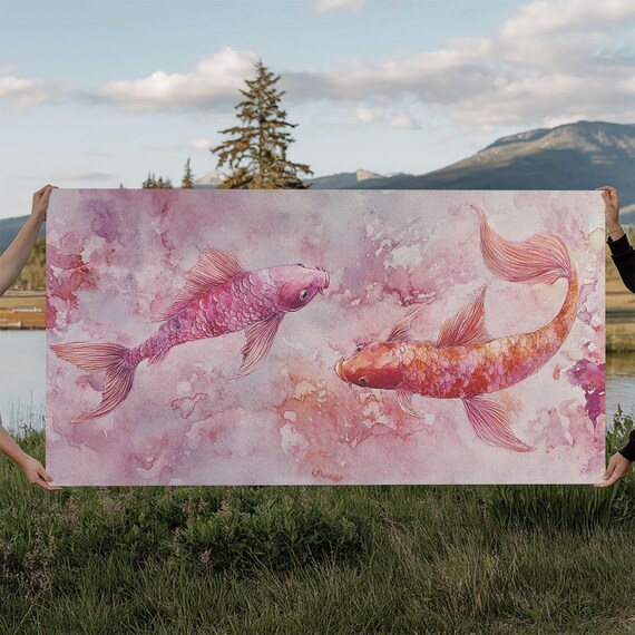 Koi Fish Painting Print Pink And Orange Wall Art Above Sofa Art Nautical Decor Gift Idea Whimsical Art Bedroom Decor