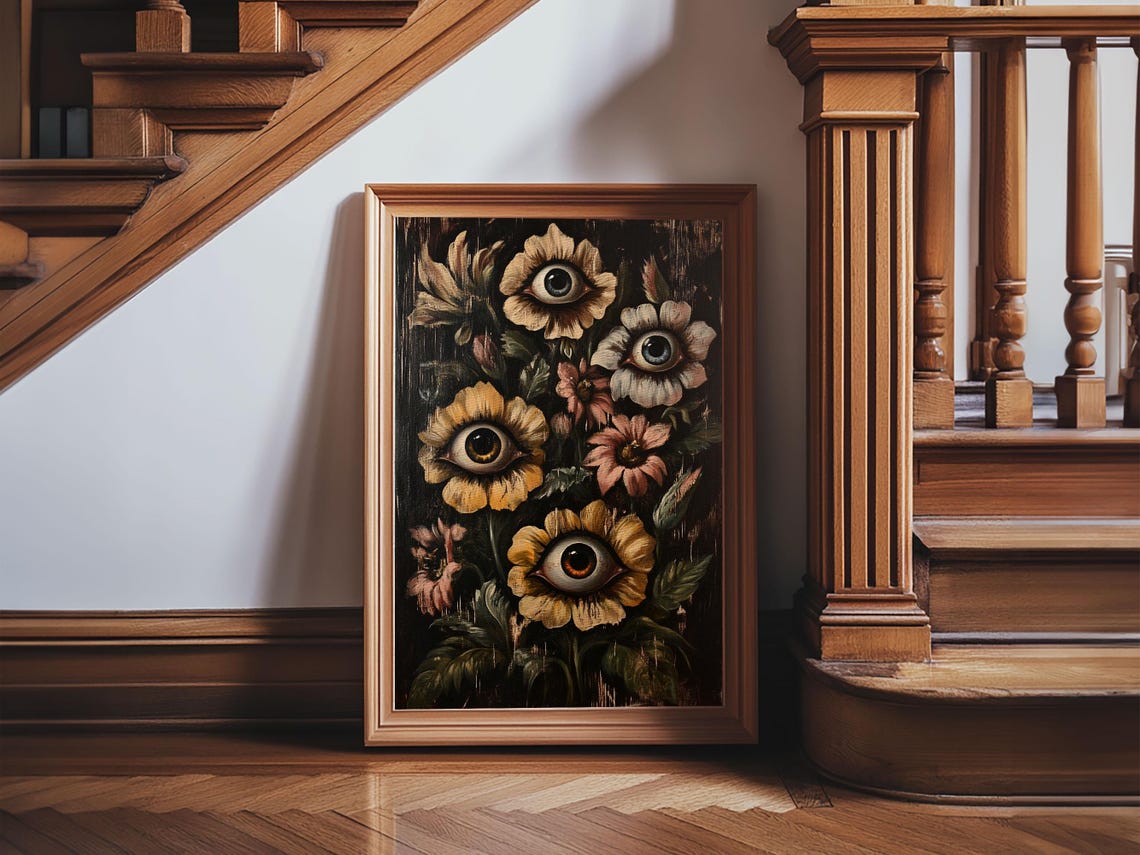 Gothic Flowers With Eyes Dark Botanical Macabre Painting Print - Image 3