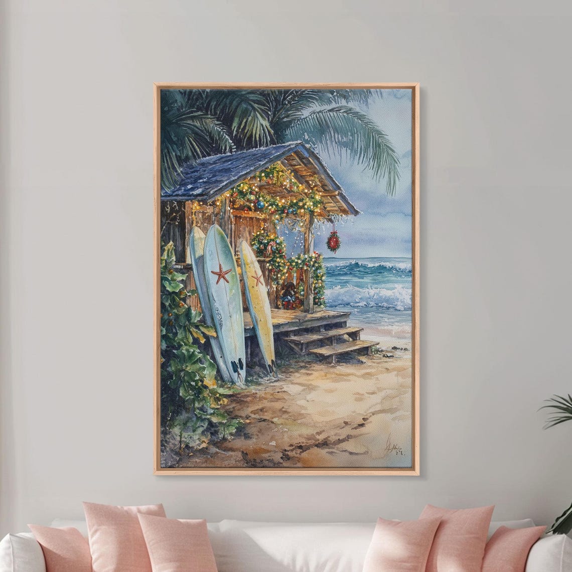 The Surf Shack At Christmas Surfboard Art Surfer Christmas Wall Decor Framed Print Cute Christmas Wall Art Gift Idea - Image 5