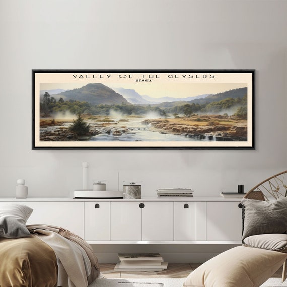 Valley Of The Geysers Framed Print Travel Poster Panoramic Wall Art Home Decor Gift For Travel Lover Wall Hanging