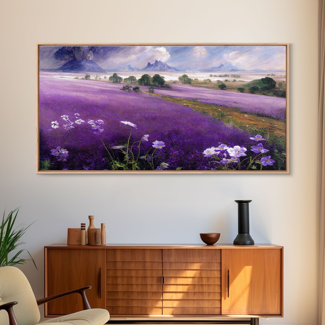 Purple Lavender Fields, Abstract Watercolor Art Print