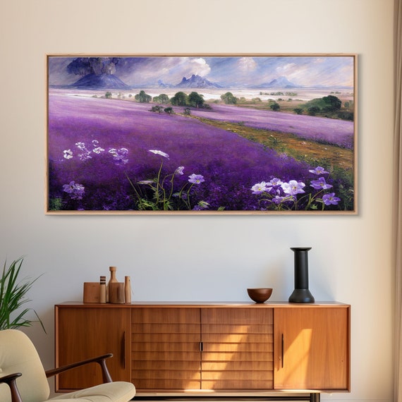 Purple Lavender Fields, Abstract Watercolor Art Print