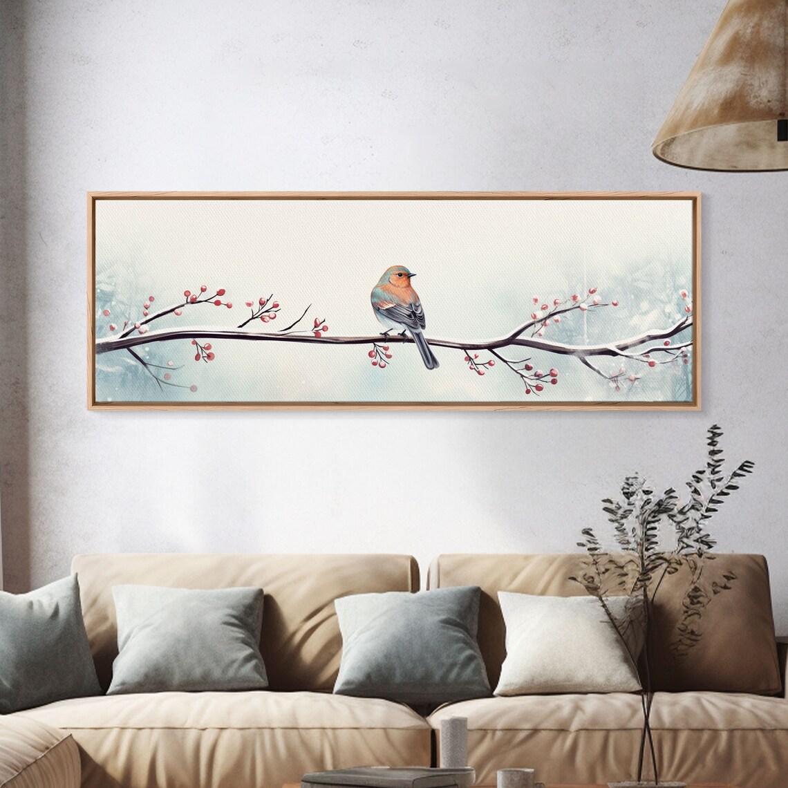 Robin Bird On Snowy Berry Branch Watercolor Bird Wall Art Print - Image 4