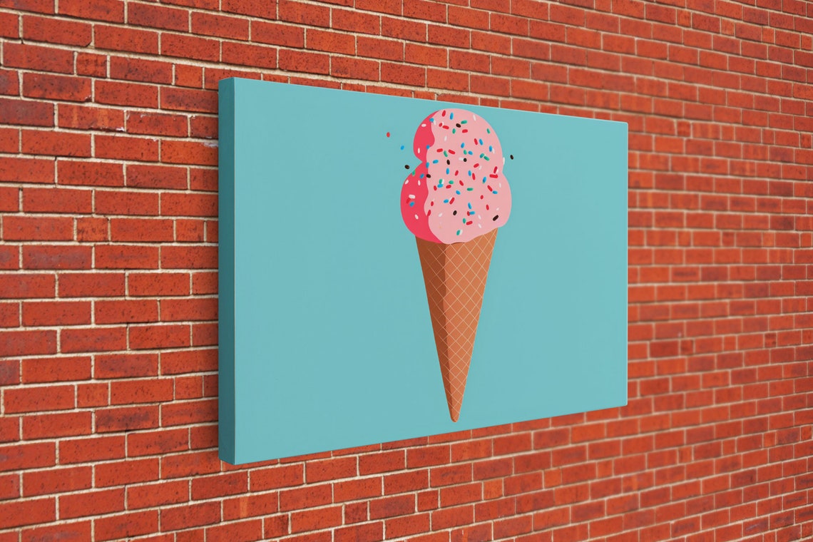 Retro Pop Art Pink Ice Cream Cone Sprinkles Turquoise Wall Art Poster - Image 3