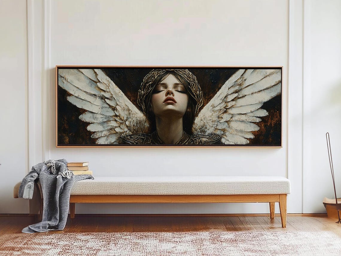 Angel White Wings Dark Moody Painting Celestial Serene Wall Poster - Image 5