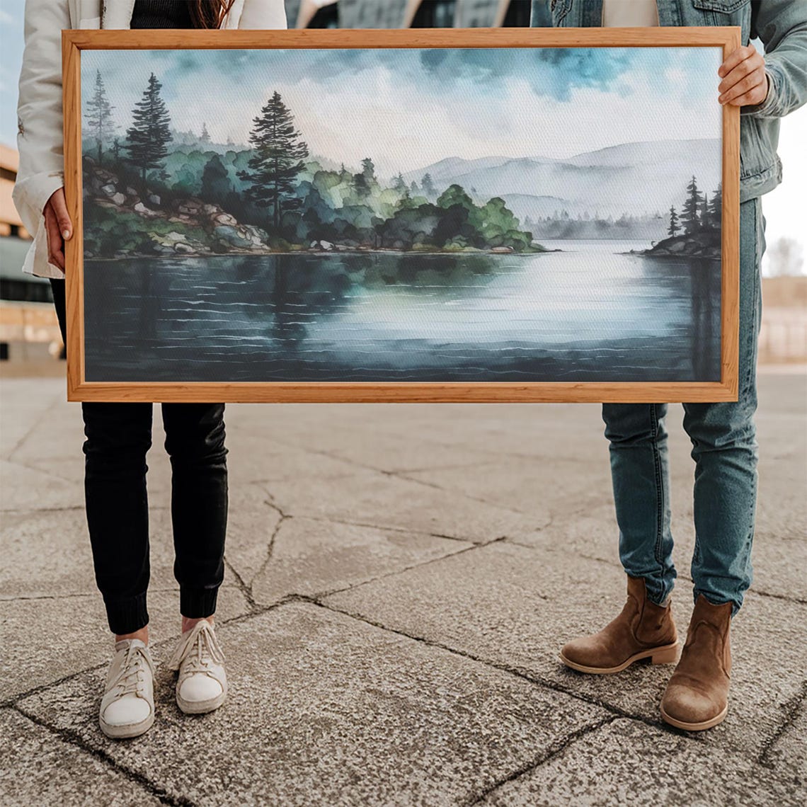 Framed Lake Landscape Art Framed Wall Art Living Room Wall Decor Print Minimalist Landscape Abstract Landscape Art Rustic - Image 4