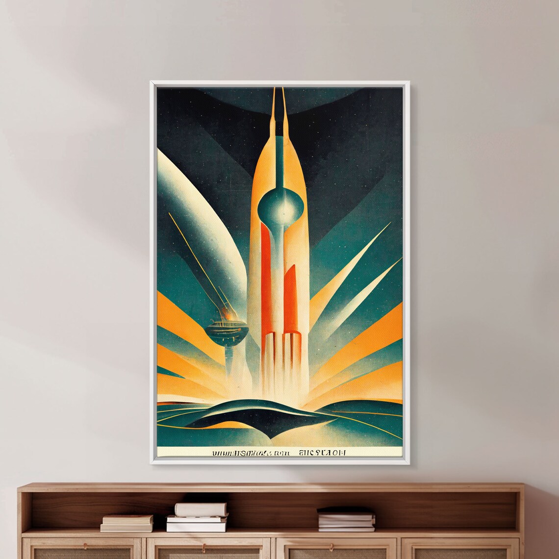Art Deco Style Spaceship Space Exploration Poster