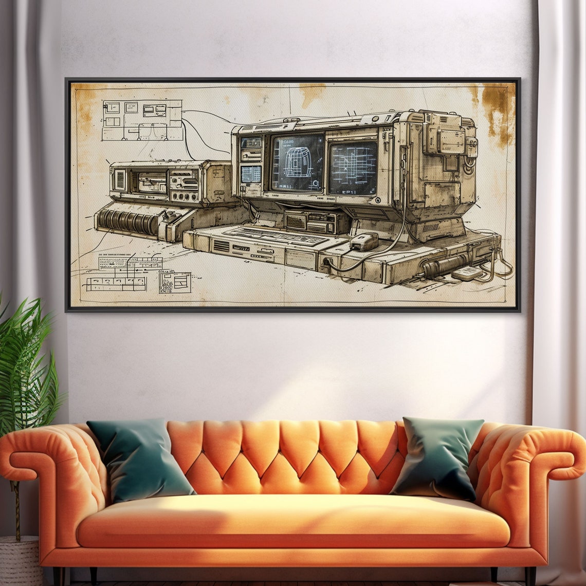Retro Futurism Vintage Computer Blueprint Schematic Tech Poster - Image 5